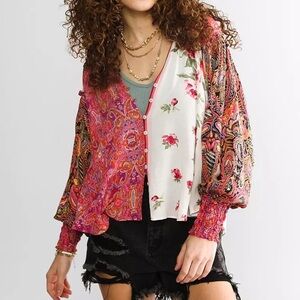 Free People boho Gemini Pieced Blouse size S